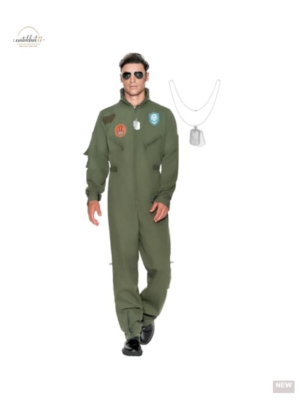 Men's Fighter Pilot Jumpsuit Costume Zip Front Flight Suit with Accessories